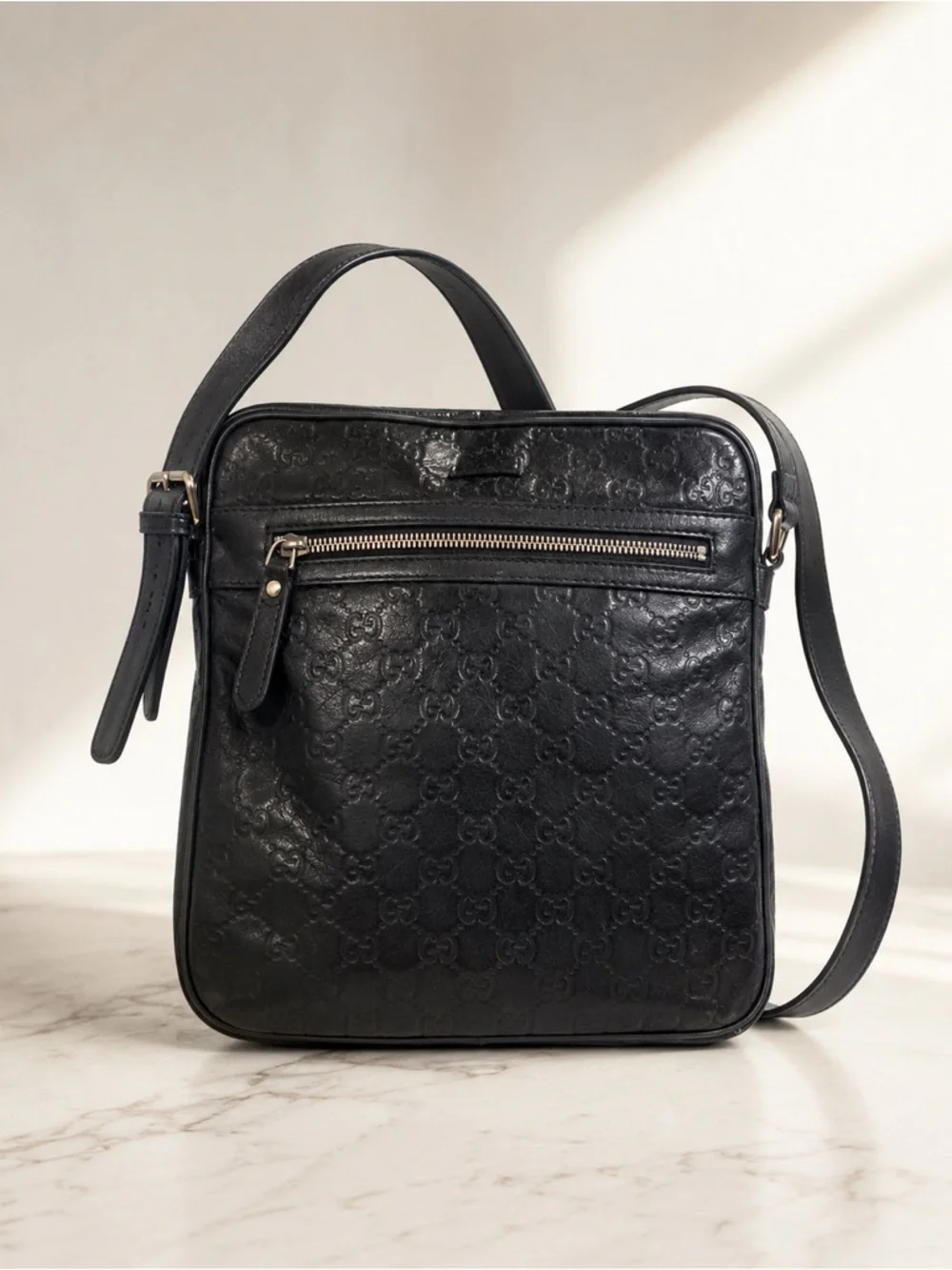 Gucci Micro GG Black-Brown Leather Crossbody Messenger Bag